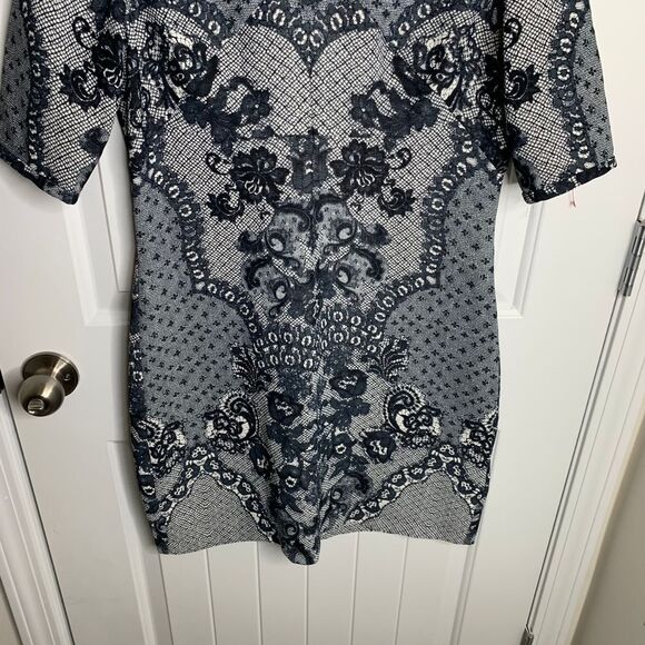 Baraschi Anthropologie Lace Print Bodycon Cocktail Dress goth whimsygoth Size‎ 6 - Picture 3 of 6